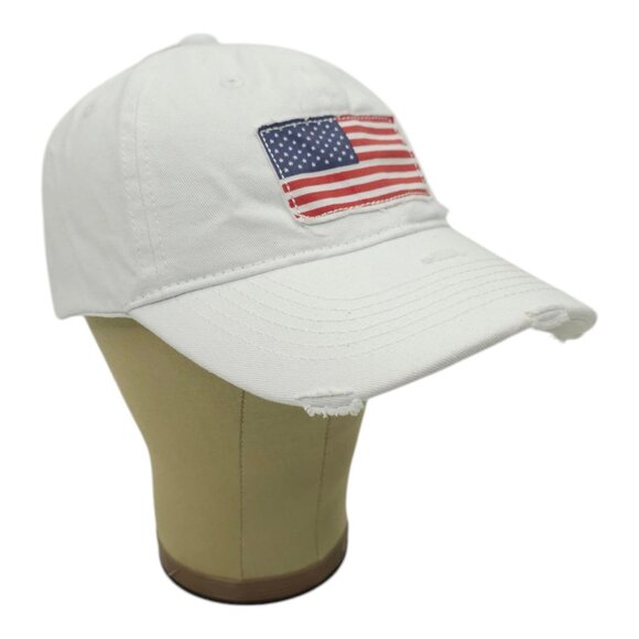 USA Flag Patch Distressed Tuck Strap Adjustable Cap Trucker Baseball Hat Icing - Picture 3 of 13